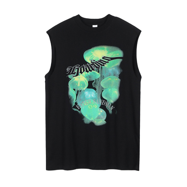 American retro loose round neck print sports vest 60