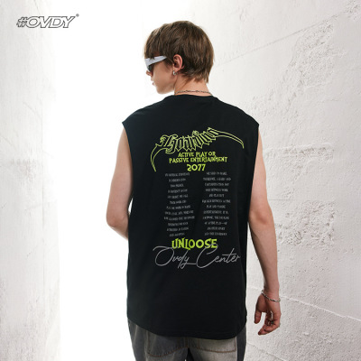 American retro loose round neck print sports vest 60