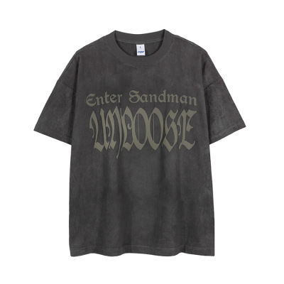 Gray T-shirt Men's Personality Cross Loose Solid Color Short Sleeves 61
