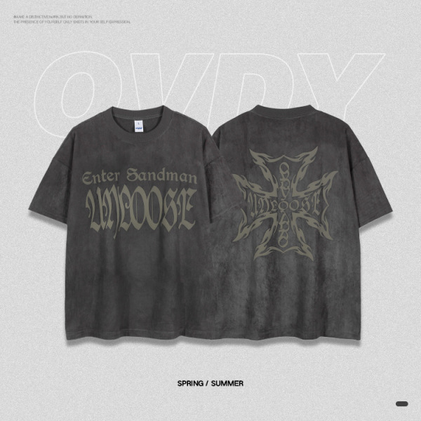 Gray T-shirt Men's Personality Cross Loose Solid Color Short Sleeves 61