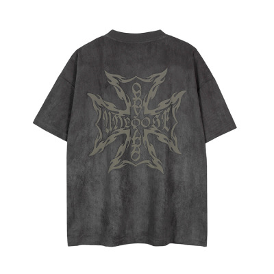 Gray T-shirt Men's Personality Cross Loose Solid Color Short Sleeves 61