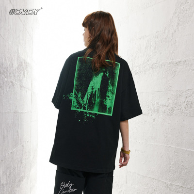 Retro splash ink style print oversize round neck t 67