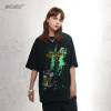 Retro splash ink style print oversize round neck t 67