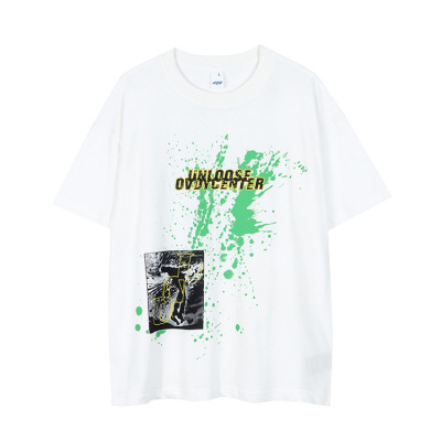 Retro splash ink style print oversize round neck t 67