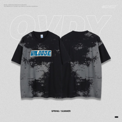 Short Sleeve Gradient Tie Dye Lettering Loose T-Shirt 65