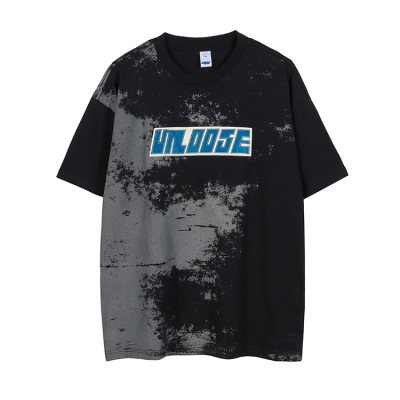 Short Sleeve Gradient Tie Dye Lettering Loose T-Shirt 65