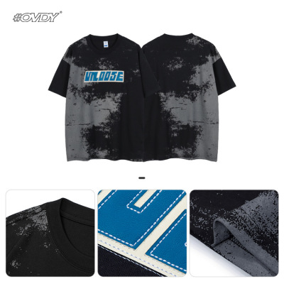 Short Sleeve Gradient Tie Dye Lettering Loose T-Shirt 65