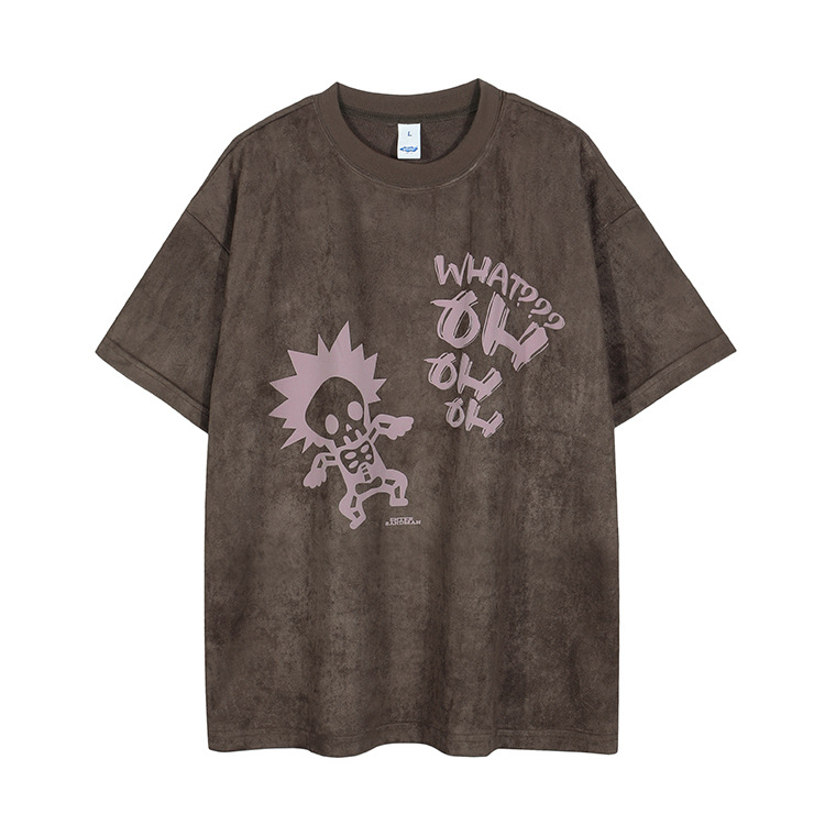 American retro style suede foam print t-shirt men 57