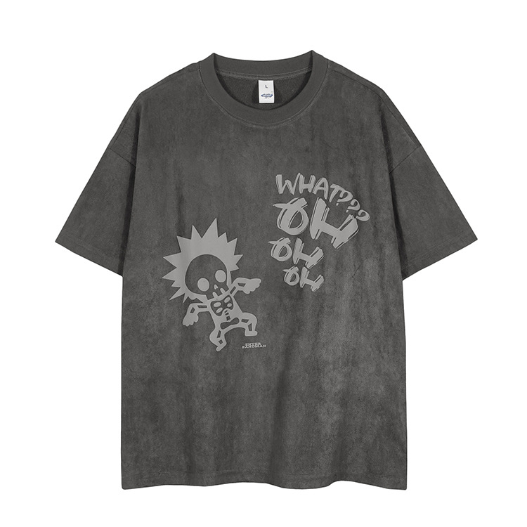 American retro style suede foam print t-shirt men 57