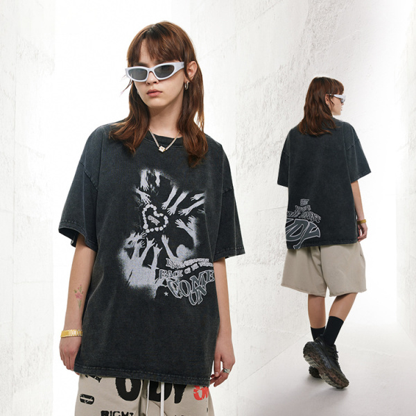 Antique Street Loose Round Neck Pure Cotton 230g Heavyweight T-Shirt 34