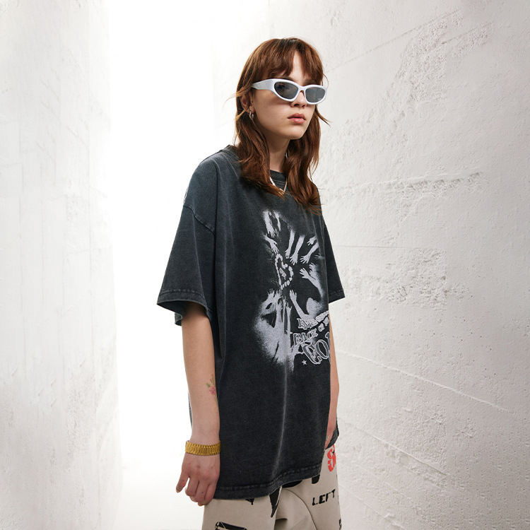 Antique Street Loose Round Neck Pure Cotton 230g Heavyweight T-Shirt 34