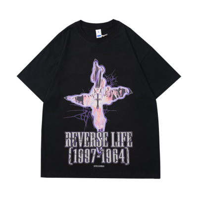 Cross half-sleeved dark tie lazy high street loose round neck T 31