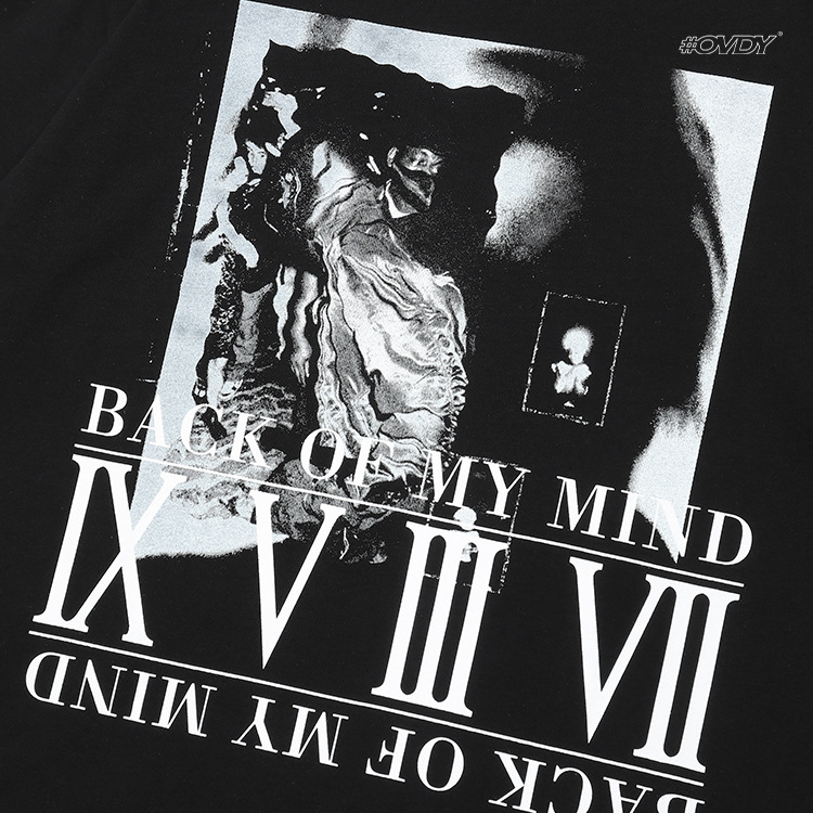 Dark black short-sleeved original cotton oversize casual big print t-shirt 46