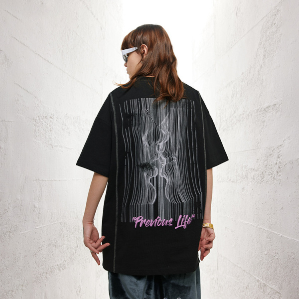 High-weight Ha Suo line American style ins trendy T-shirt 18