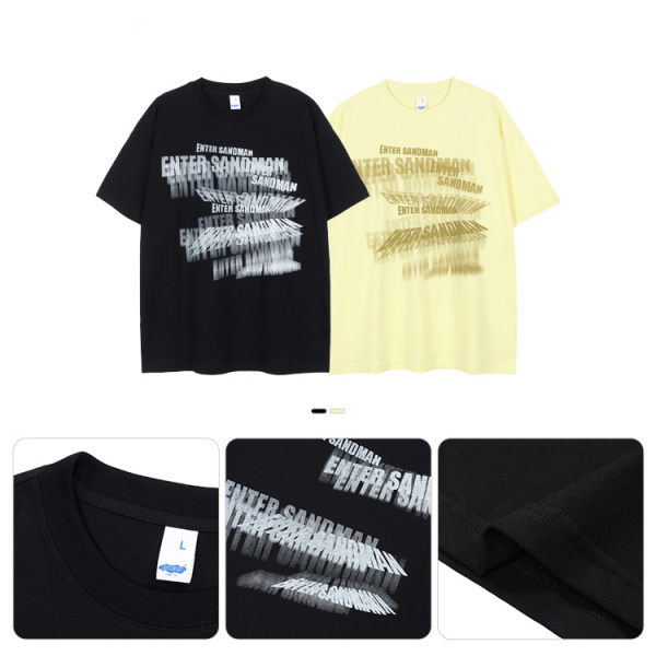 Loose round neck oversize solid color printed t-shirt 74