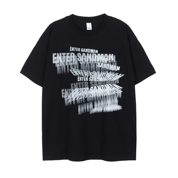 Loose round neck oversize solid color printed t-shirt 74