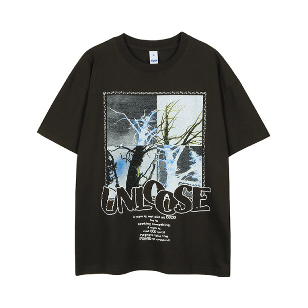 Pure cotton t-shirt American style high street dark short sleeves 39