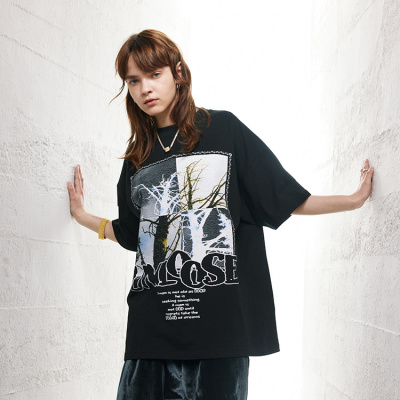 Pure cotton t-shirt American style high street dark short sleeves 39