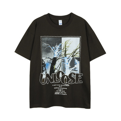Pure cotton t-shirt American style high street dark short sleeves 39