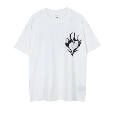 Short-sleeved patch technology high weight loose breathable white t-shirt 71