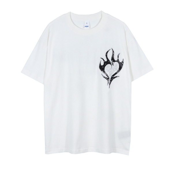 Short-sleeved patch technology high weight loose breathable white t-shirt 71