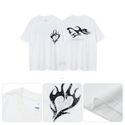 Short-sleeved patch technology high weight loose breathable white t-shirt 71
