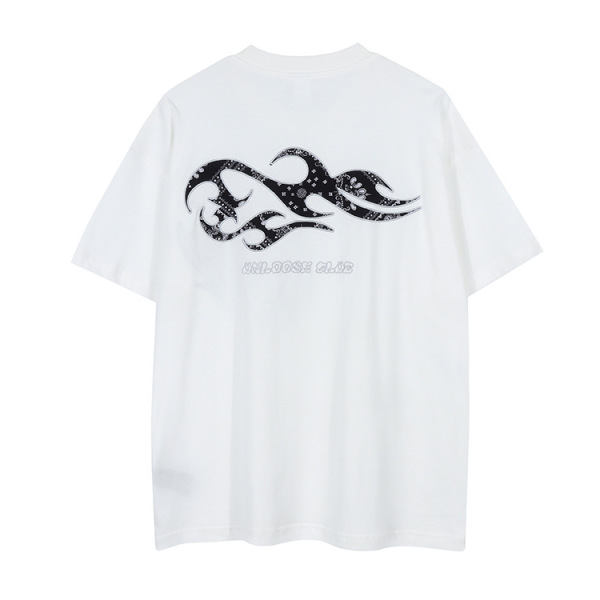 Short-sleeved patch technology high weight loose breathable white t-shirt 71