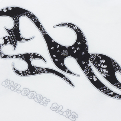 Short-sleeved patch technology high weight loose breathable white t-shirt 71