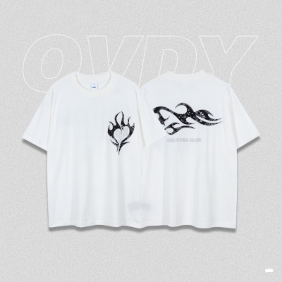Short-sleeved patch technology high weight loose breathable white t-shirt 71