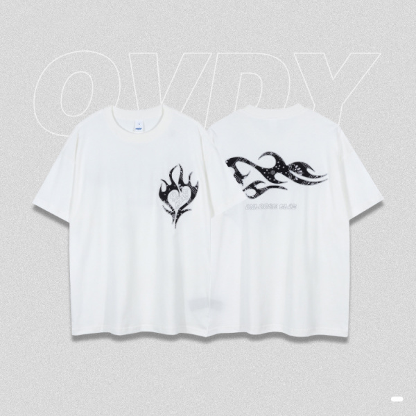 Short-sleeved patch technology high weight loose breathable white t-shirt 71