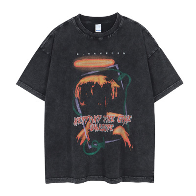 Short-sleeved wash water do old craft retro round neck half-sleeve 73