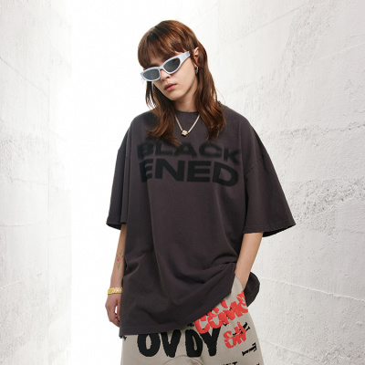 Short-sleeved washable old print oversize round neck T-shirt 72