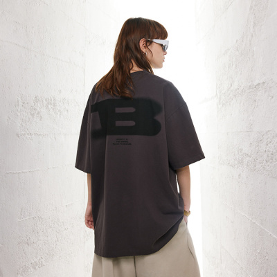 Short-sleeved washable old print oversize round neck T-shirt 72