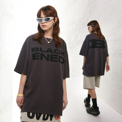 Short-sleeved washable old print oversize round neck T-shirt 72