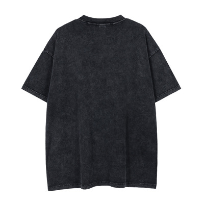 Sleeve trendy American retro style dark black large print t-shirt for men 75