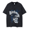 Sleeve trendy American retro style dark black large print t-shirt for men 75