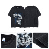 Sleeve trendy American retro style dark black large print t-shirt for men 75