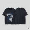 Sleeve trendy American retro style dark black large print t-shirt for men 75
