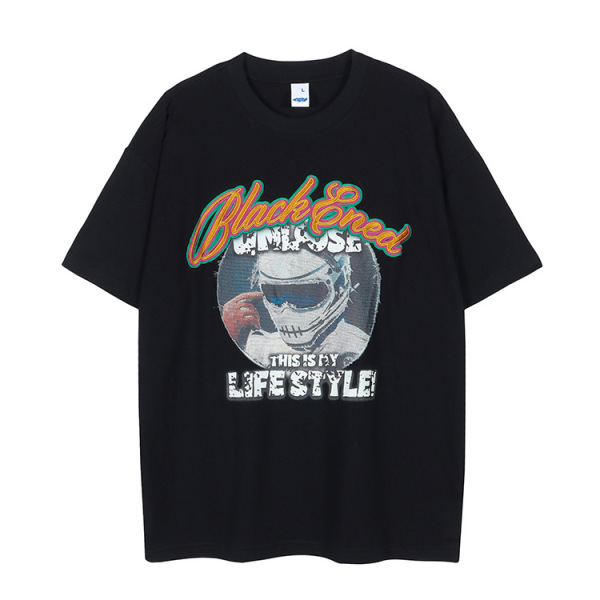 Small neckline t-shirt American street ins style loose big print short sleeves 78