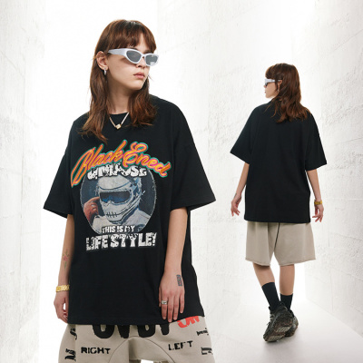 Small neckline t-shirt American street ins style loose big print short sleeves 78