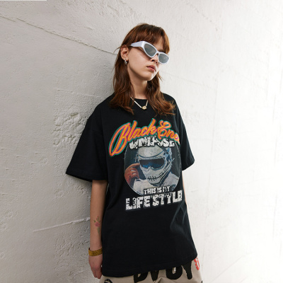 Small neckline t-shirt American street ins style loose big print short sleeves 78