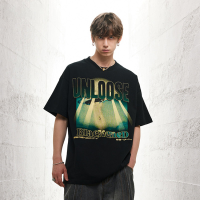American style street T-shirt men's wide width couple short sleeves 112