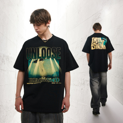 American style street T-shirt men's wide width couple short sleeves 112