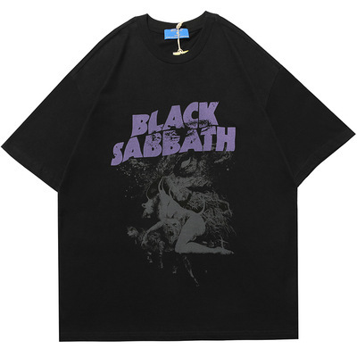 Dark mourning hip-hop devil print short-sleeved oversize loose T-shirt male 109