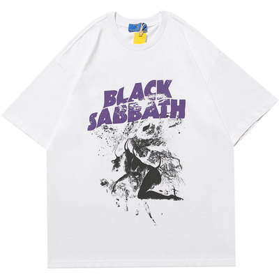 Dark mourning hip-hop devil print short-sleeved oversize loose T-shirt male 109