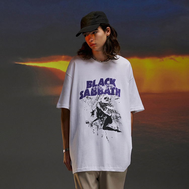 Dark mourning hip-hop devil print short-sleeved oversize loose T-shirt male 109