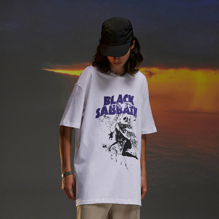 Dark mourning hip-hop devil print short-sleeved oversize loose T-shirt male 109