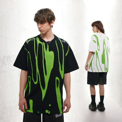 Graffiti printing men's summer new embroidery loose short sleeves 91