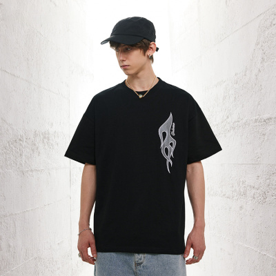 High Street T-Shirt Men's Appliqué Small Neck Short Sleeves 142
