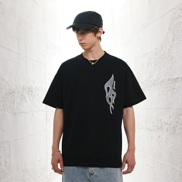 High Street T-Shirt Men's Appliqué Small Neck Short Sleeves 142